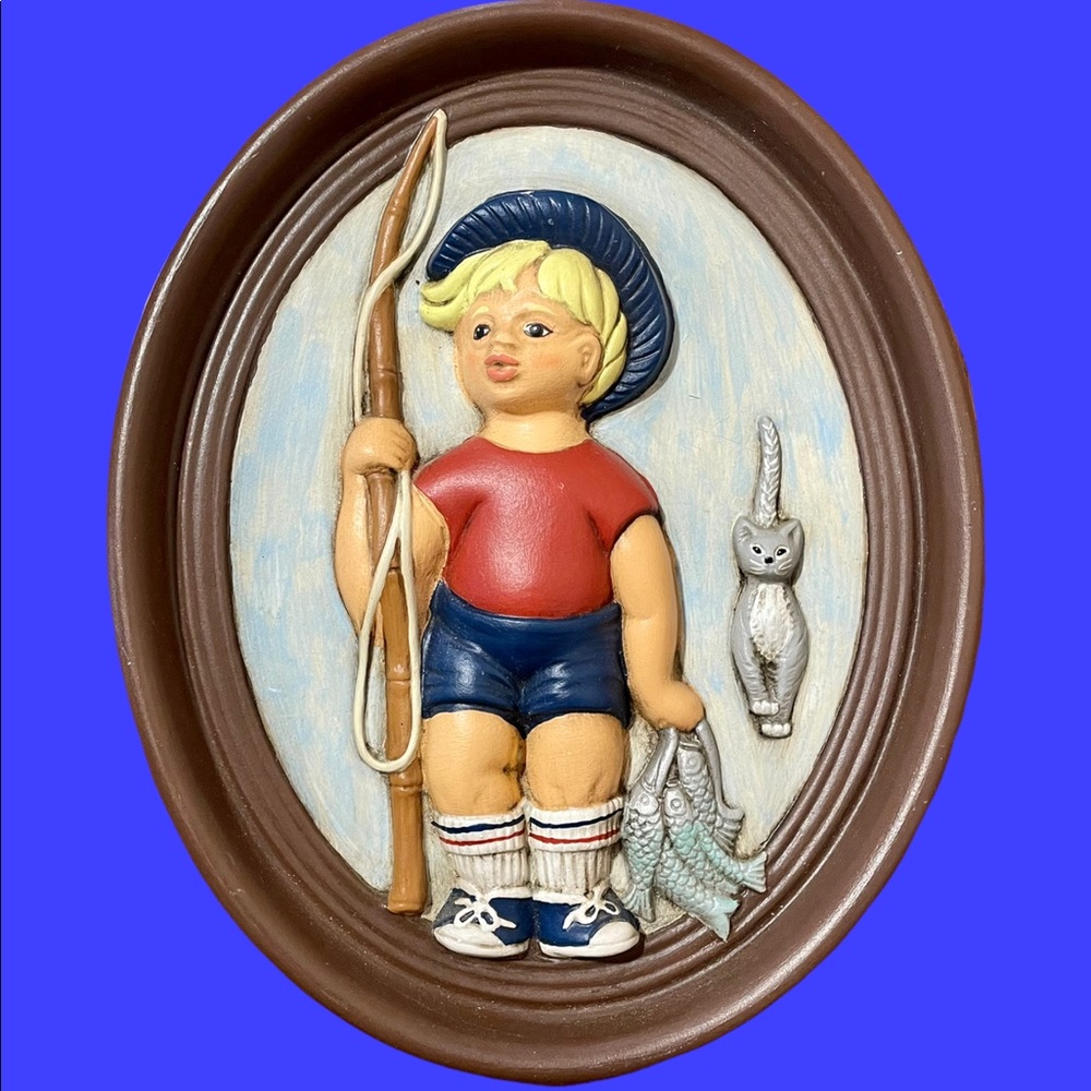 Vintage Sailor Boy Fisherman Plaster Wall Decor